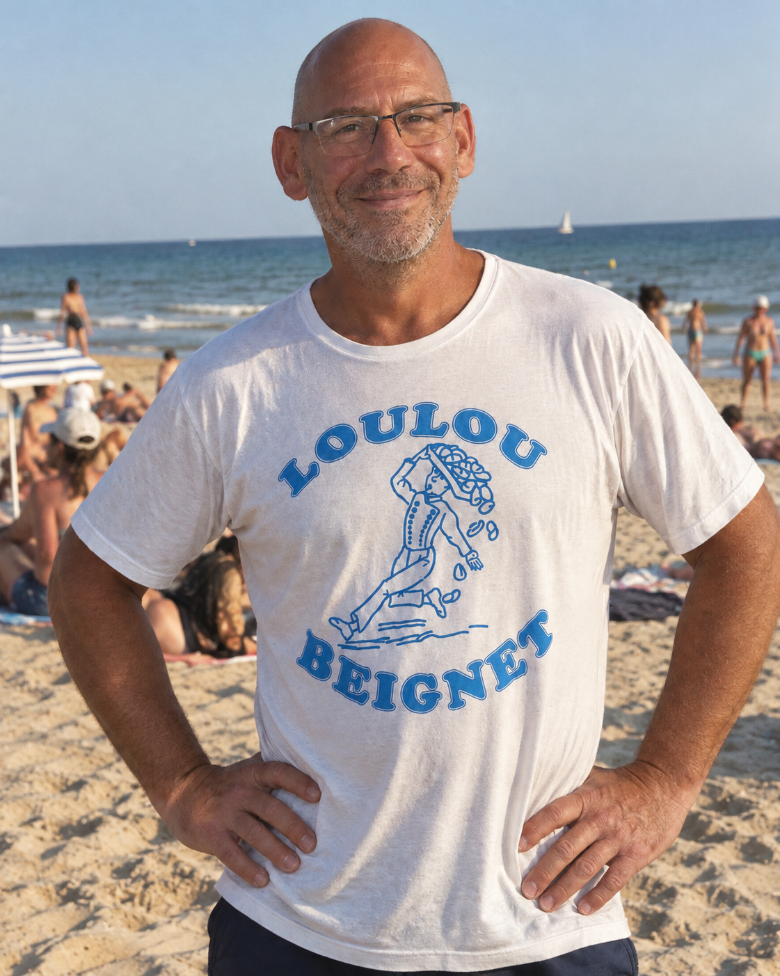 Jef, vendeur LOULOU BEIGNET, sur la plage